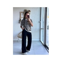 Çınar Boutique Leopar Ribanalı Büyük Beden Alt Üst Takım Siyah Siyah