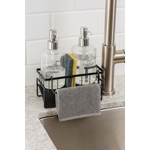 Buççin Online Mağaza Tezgah Üstü Sıvı Sabunluk Ve Süngerlik Organizer + 2 Adet Sıvı Sabunluk İle Set Metal Siyah Çok Renkli