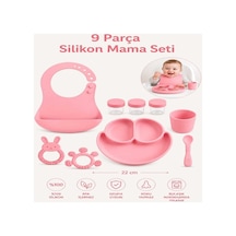 9 Parça Mama Seti %100 Silikon Bpa İçermez Ek Gıdaya Uygun Pembe