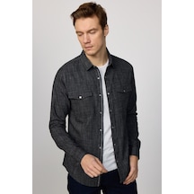 Tudors Slim Fit Dar Kesim %100 Pamuk Çift Cep Çıtçıtlı Düz Yazlık Siyah Erkek Gömlek-30434-siyah Siyah