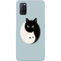 Oppo A52 Uyumlu Yin Yang Kediler Baskılı Silikon Kılıf Renkli