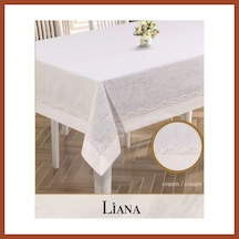 Bezos Keten Masa Örtüsü Tablecloth 160x220 Cm Dantel Yemek Masası Örtüsü Liana Model Krem Pro