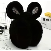 Elmpaly Siyah 1 Adet Peluş Tavşan Kulaklığı Yumuşak Esnek Parıltılı Kışlık Kulak Koruyucu