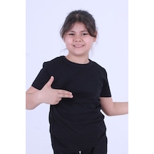 Fyk Kids Baskısız, Düz Bisiklet Yaka Kız Çocuk Tişört Siyah