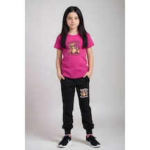 Fyk Kids Kız Çocuk Yuvarlak Yaka Baskılı Bearly Chillin Alt-üst Pijama Takımı Fuşya