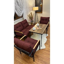 Modern Van Balkon, Bahçe, Cafe - Metal Kanepe Koltuk Takımı - 2+1+1 + Masa Bordo Modernb1 Bordo
