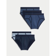 Marks & Spencer 5'li Pamuklu Streç Desenli Külot T14006801s Mavi Mix