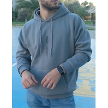 Altamira Unisex Göğüs Dikey Baskılı Kapşonlu Oversize Sweatshirt 001