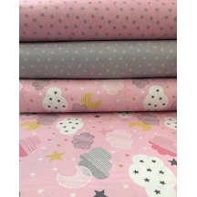 Wella Home Bulut Desen Pembe Akfil Nevresim Kumaş %100 Pamuk