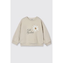 Panço Kız Bebek Çiçek Motifli Bej Sweatshirt Krem