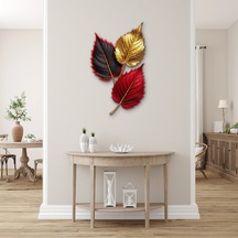 Altın Ve Kırmızı Üç Yaprak - Metal Tablo - Dec0265 48 X 80 Cm Çok Renkli