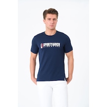 Erkek Bisiklet Yaka Basic Baskılı T-şhirt Lacivert Erkek Bisiklet Yaka Basic Baskılı T-şhirt Lacivert