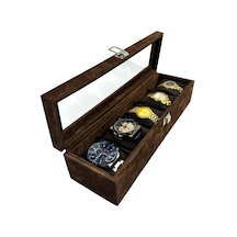 Richbox 5'li Saat Kutusu Kahve Alcantara Süet