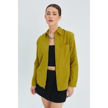 9942 Kadın Oxford Uzun Kol Basic Gömlek Olive OLIVE 9942 Kadın Oxford Uzun Kol Basic Gömlek Olive OLIVE