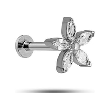 925 Ayar Gümüş Rodyumlu Minimal Kır Çiçeği Tragus Piercing Küpe Gümüş