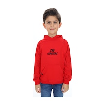Toontoy Kids Toontoy Erkek Çocuk Relax Fit Kapüşonlu Cepli Reglan Kol Baskılı Sweatshirt - 2 İplik Kırmızı