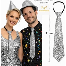 Nessiworld Gümüş Renk Pul Payetli Işıltılı Parti Kravatı 33 Cm