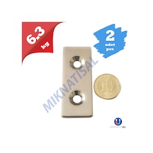 50X20X3Mm (10X5Mm) 2 Havşalı Güçlü Neodyum Mıknatıs 2 Adet