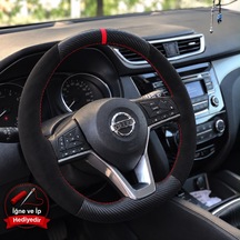 Nissan Juke F16 Dikme Direksiyon Kılıfı Alcantara Süet Mat Karbon Kırmızı Yüzük Ve Dikiş 2019-2024