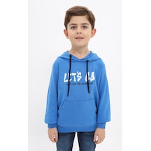 Toontoy Kids Toontoy Erkek Çocuk Relax Fit Kapüşonlu Cepli Baskılı Sweatshirt - 2 İplik Saks