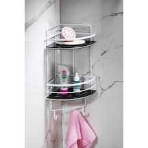 Sas Haus Yapışkanlı Paslanmaz Kristal Raf Banyo Düzenleyici Şampuanlık Çsb Beyaz