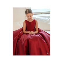Miço Kids Askılı Fiyonk Detaylı Saten Kız Abiye Elbise Bordo