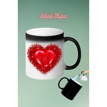 Kırmızı Kalp Baskılı Sihirli Kupa Bardak Çay Kahve Fincanı Beyaz
