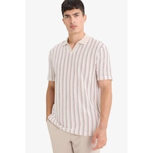 Defacto Regular Fit Polo Yaka Çizgili Kısa Kollu Tişört F1858ax25aubg766 Bej