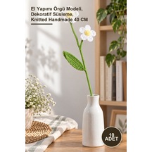 10 Adet El Örgüsü Papatya El Yapımı Örgü Modeli, Dekoratif Süsleme, Knitted Handmade 40 Cm
