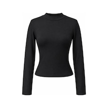 Mixray 2243 Kadın Yarım Balıkçı Yaka Uzun Kollu Slim Fit Bluz Siyah