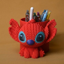 3d Baskı Knitted Kalemlik - Sevimli Karakterli Masaüstü Kalem Organizeri-kırmızı Çok Renkli