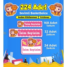 Basketbol Temalı Okul Kreş Kişiye Özel İsim Etiket Seti - Model 250 Çok Renkli