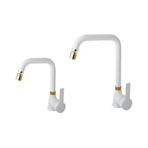 İnventa Mat Beyaz Gold Mutfak ve Lavabo Batarya Set Beyaz