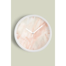 Mermer Görünümlü Modern Tasarım Duvar Saati - 30cm - Önü Camlı Beyaz Kasa - Sessiz Mekanizma Beyaz