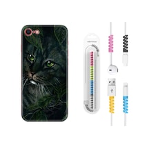 Apple Uyumlu iPhone 7 8 Kılıf Kablo Koruyuculu Flowers Cat 1345