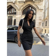 Polo Yaka Yaka Kemer Detaylı Kalem Elbise - Siyah Polo Yaka Yaka Kemer Detaylı Kalem Elbise - Siyah
