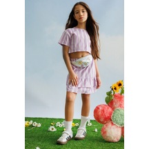 Le Mabelle Lila Çizgili Kız Çocuk Crop Etek İkili Takım - Cora Lila