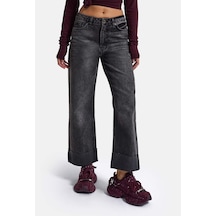 Kadın Koyu Füme 4w6-14 Relaxed Fit Paça Detaylı Denim Jean