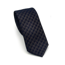 Gaffy Lacivert Küp Desenli Kahverengi Dokuma Kumaş Mendilli Slim Fit Kravat // Sdk-2605-7 Kahverengi