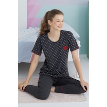Siyah İnci Pamuklu Örme Pijama Takım 24113105 Antrasit