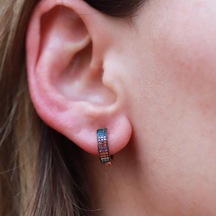 Renkli Zirkon Taşlı Rose Gold Kaplama Gümüş Küpe Gümüş
