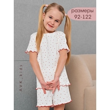Avk Kids Kız Çocukları İçin Kalpli, Pijama Takımı, Şortlu, Pamuklu 310265944 Beyaz
