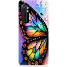 Xiaomi Mi Note 10 Lite Uyumlu Pastel Renkli Kelebek Kanadı Ve Çiçekler Desenli Silikon Kılıf