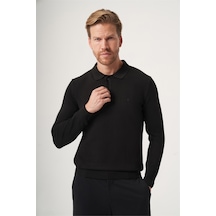 İmza Siyah Polo Yaka Uzun Kol Örme Comfort Fit Pamuklu Kazak 1012265150