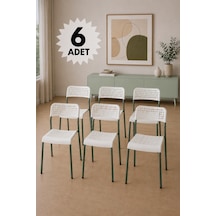 Mira Beyaz/ Yeşil Sandalye Plastik Gövdeli Metal Ayaklı, Mutfak Sandalyesi, Çalışma, Bahçe, Yemek Oda Beyaz/yeşil- 6 Adet