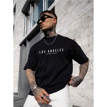 Los Angeles Downtown Süprem T-shirt - Siyah Baskılı Oversize Bisiklet Yaka Kısa Kol Tişört SIYAH