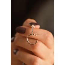 Zirkon Taşlı Rose Halka Model Çivili Gümüş Küpe O Gümüş