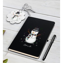 Kişiye Özel Kardan Adam Siyah Defter Kalem ve Anahtarlık S N11.3646 Siyah