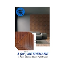 1m² 50cmx50cm 4 Adet Kahverengi 3d Abs Pvc Çizgili Desenli Dayanıklı Duvar Paneli Silinebilir