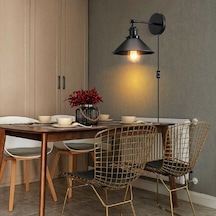 Riolight Vintage,retro Rustik Siyah Metal 1xe27 Hareketli Başlık Fişli,kablolu Aplik Çap:23cm Rio Light